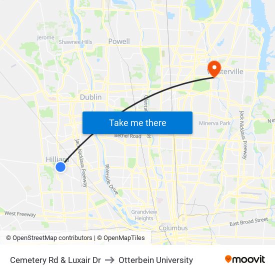 Cemetery Rd & Luxair Dr to Otterbein University map