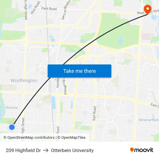 209 Highfield Dr to Otterbein University map