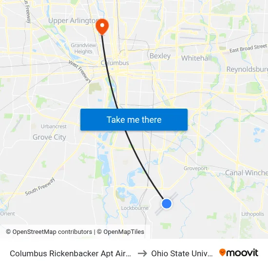 Columbus Rickenbacker Apt Airport LCK to Ohio State University map