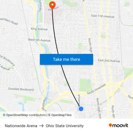 Nationwide Arena to Ohio State University map