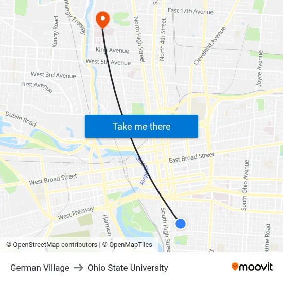 German Village to Ohio State University map