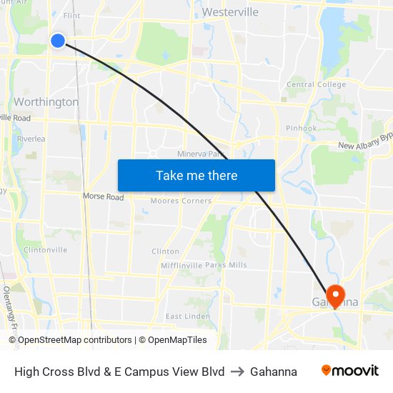 High Cross Blvd & E Campus View Blvd to Gahanna map