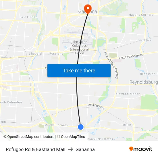 Refugee Rd & Eastland Mall to Gahanna map
