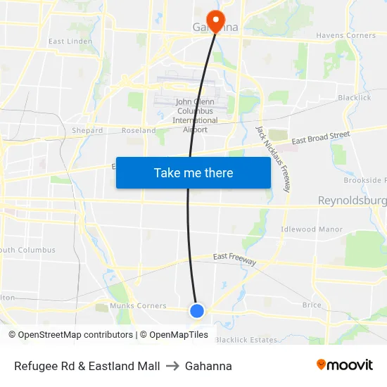 Refugee Rd & Eastland Mall to Gahanna map