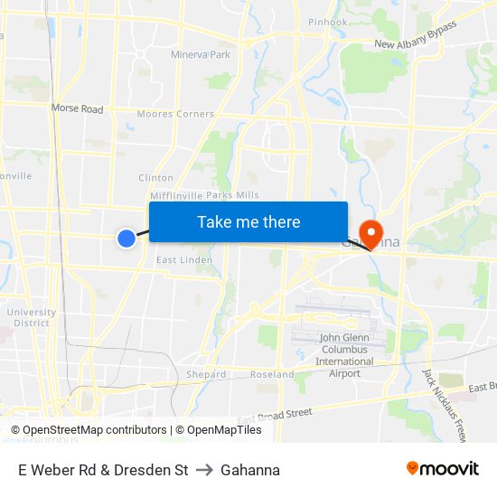 E Weber Rd & Dresden St to Gahanna map
