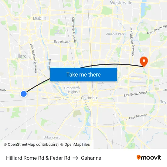 Hilliard Rome Rd & Feder Rd to Gahanna map