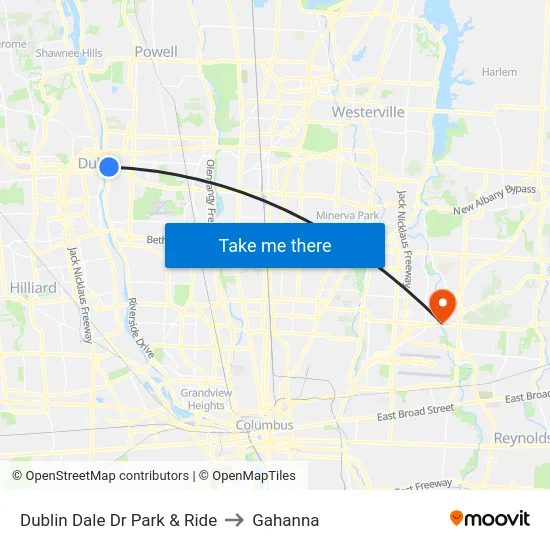 Dublin Dale Dr Park & Ride to Gahanna map