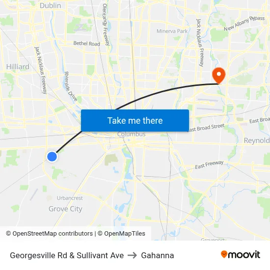 Georgesville Rd & Sullivant Ave to Gahanna map