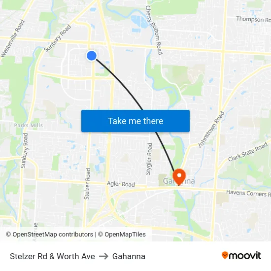 Stelzer Rd & Worth Ave to Gahanna map