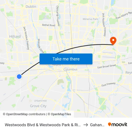 Westwoods Blvd & Westwoods Park & Ride to Gahanna map