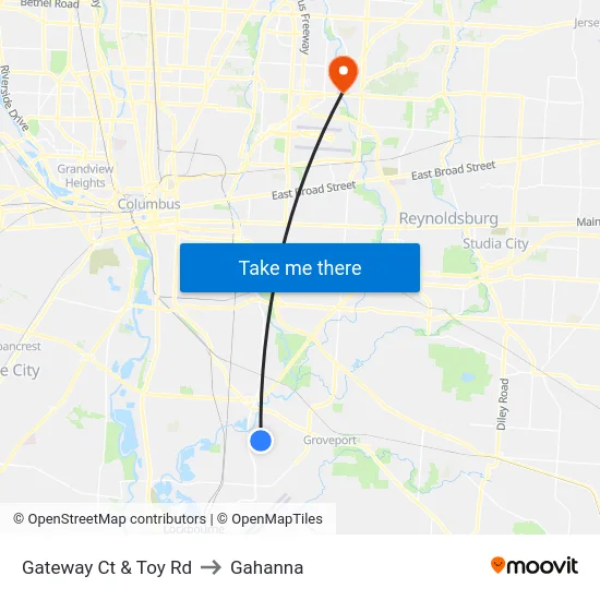 Gateway Ct & Toy Rd to Gahanna map