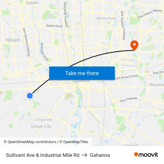 Sullivant Ave & Industrial Mile Rd to Gahanna map