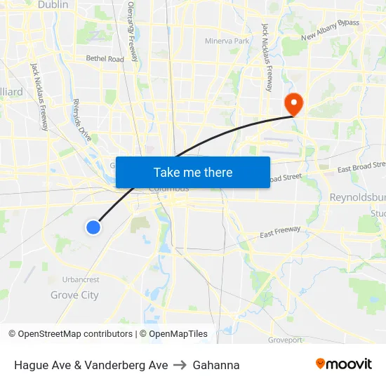 Hague Ave & Vanderberg Ave to Gahanna map