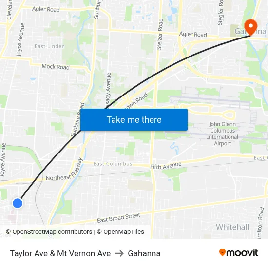 Taylor Ave  & Mt Vernon Ave to Gahanna map