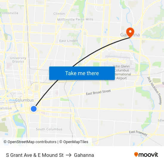 S Grant Ave & E Mound St to Gahanna map