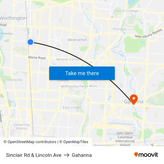 Sinclair Rd & Lincoln Ave to Gahanna map