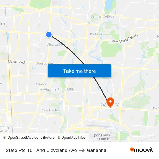 State Rte 161 And Cleveland Ave to Gahanna map