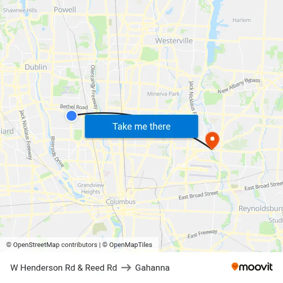 W Henderson Rd & Reed Rd to Gahanna map