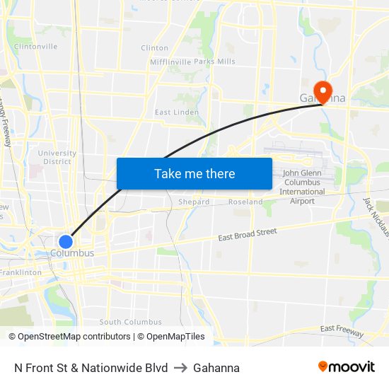 N Front St & Nationwide Blvd to Gahanna map