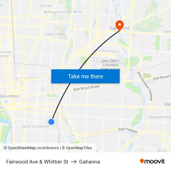 Fairwood Ave & Whittier St to Gahanna map