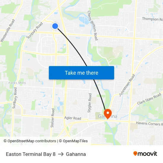 Easton Terminal Bay 8 to Gahanna map