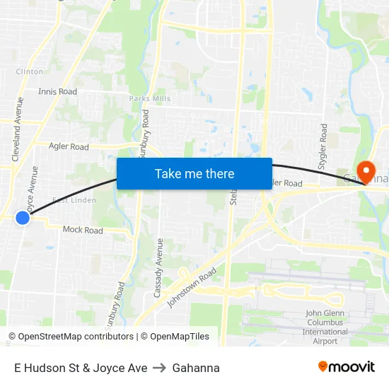 E Hudson St & Joyce Ave to Gahanna map