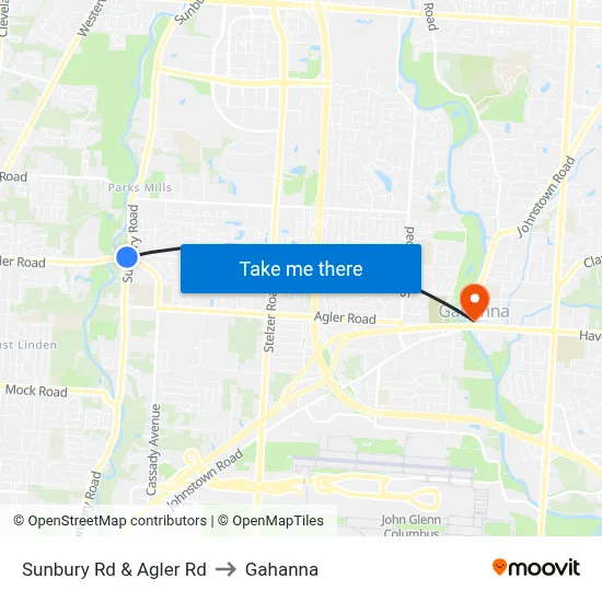 Sunbury Rd & Agler Rd to Gahanna map