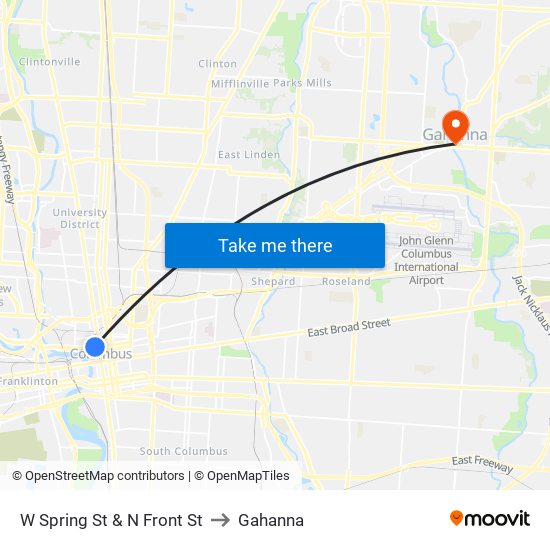 W Spring St & N Front St to Gahanna map