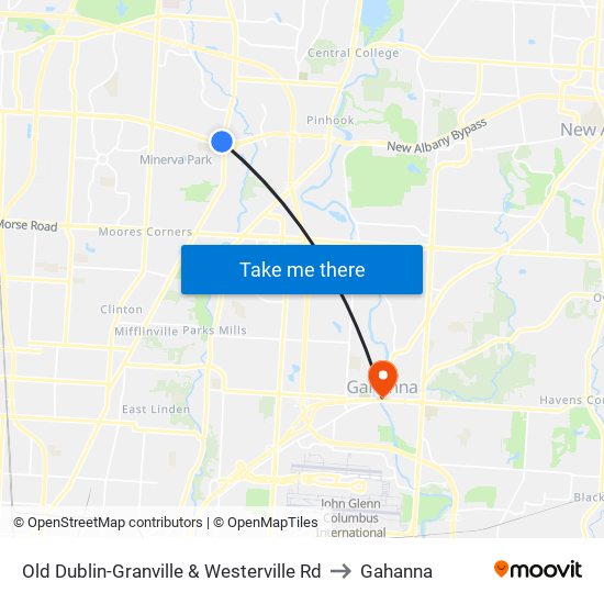 Old Dublin-Granville & Westerville Rd to Gahanna map