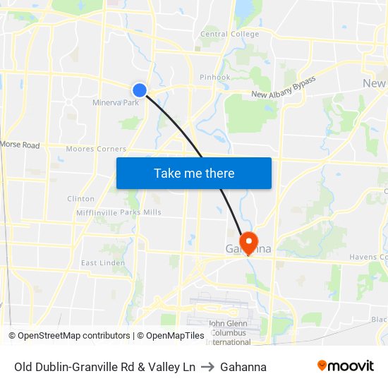 Old Dublin-Granville Rd & Valley Ln to Gahanna map