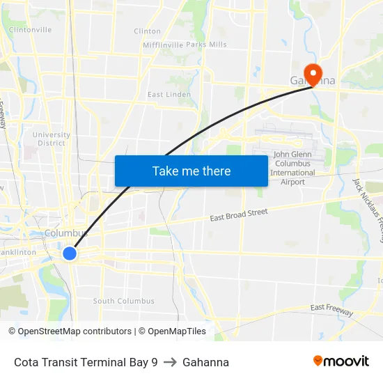 Cota Transit Terminal Bay 9 to Gahanna map