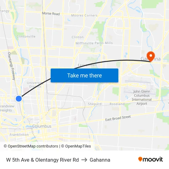 W 5th Ave & Olentangy River Rd to Gahanna map