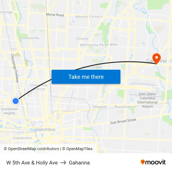 W 5th Ave & Holly Ave to Gahanna map