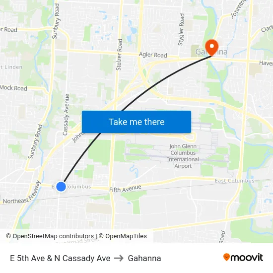 E 5th Ave & N Cassady Ave to Gahanna map