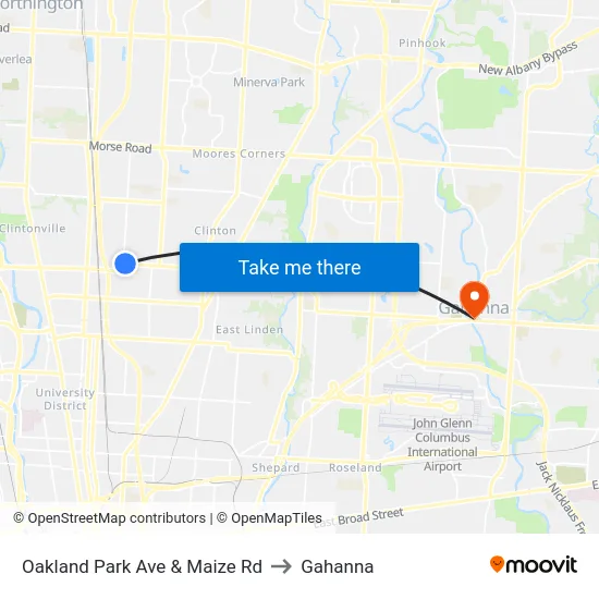 Oakland Park Ave & Maize Rd to Gahanna map