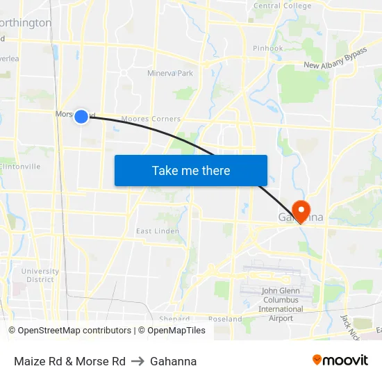 Maize Rd & Morse Rd to Gahanna map