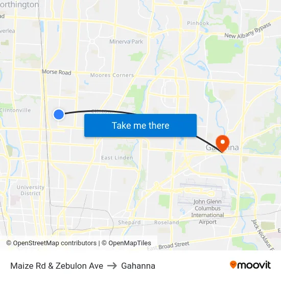 Maize Rd & Zebulon Ave to Gahanna map