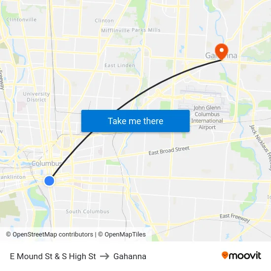 E Mound St & S High St to Gahanna map