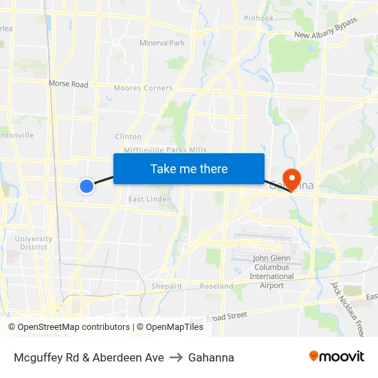 Mcguffey Rd & Aberdeen Ave to Gahanna map