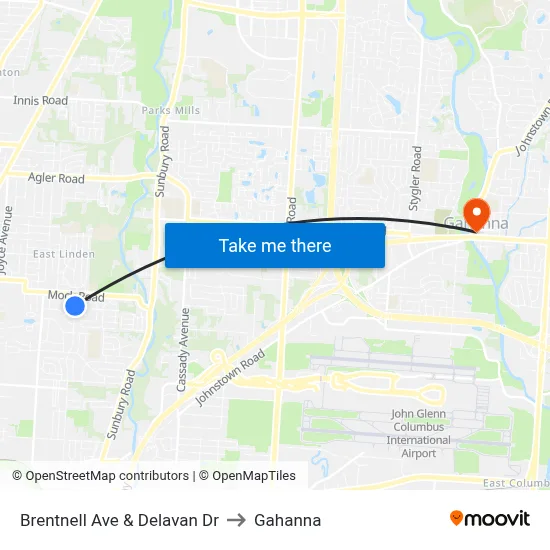 Brentnell Ave & Delavan Dr to Gahanna map