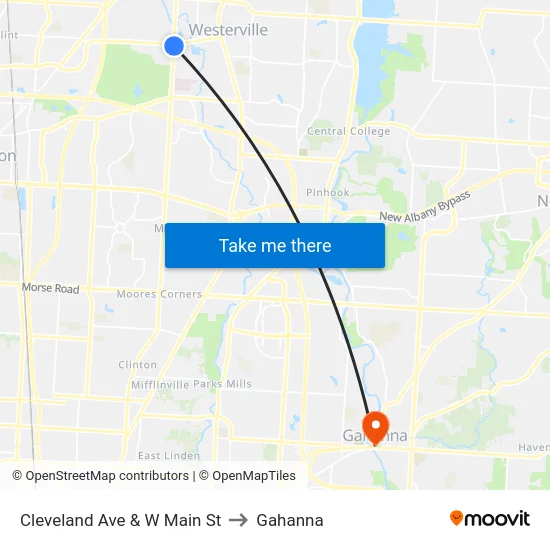 Cleveland Ave & W Main St to Gahanna map