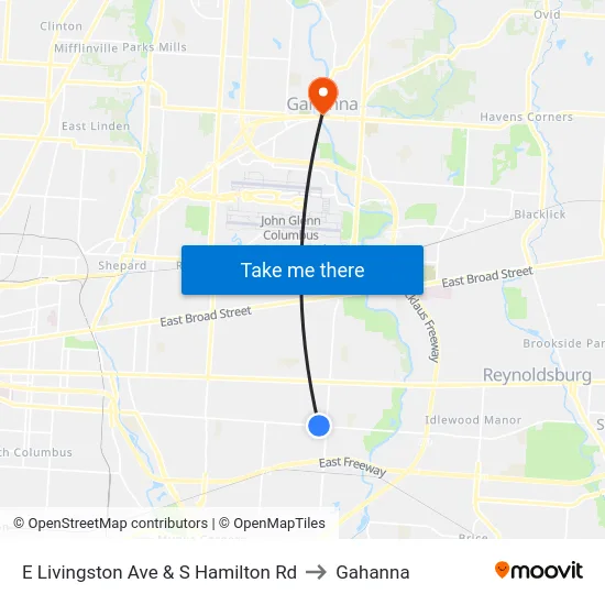 E Livingston Ave & S Hamilton Rd to Gahanna map
