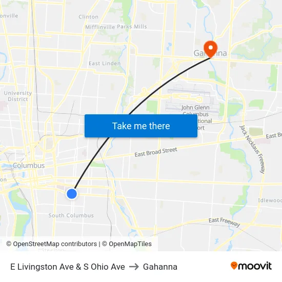 E Livingston Ave & S Ohio Ave to Gahanna map