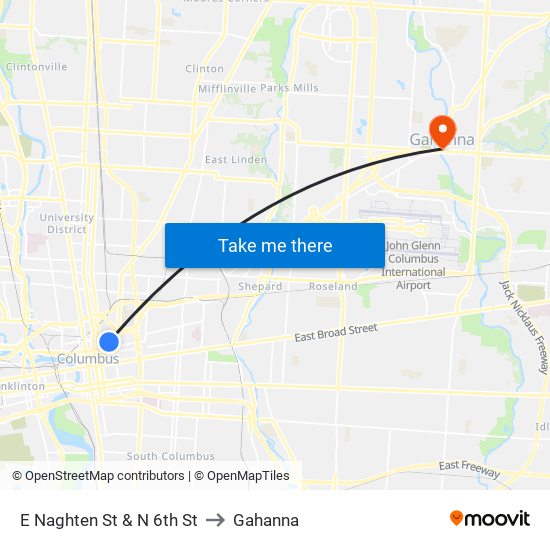 E Naghten St & N 6th St to Gahanna map