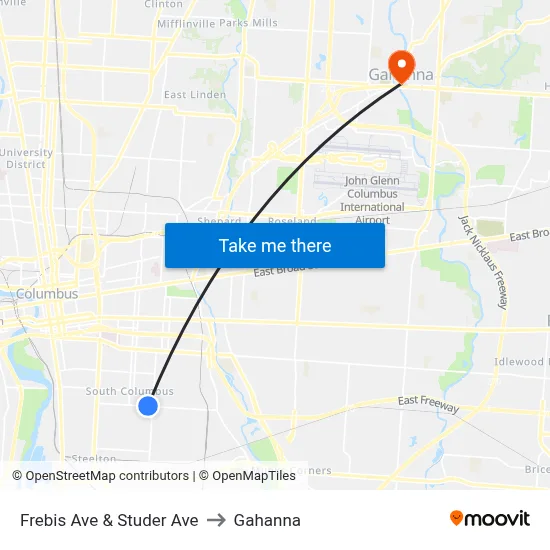 Frebis Ave & Studer Ave to Gahanna map
