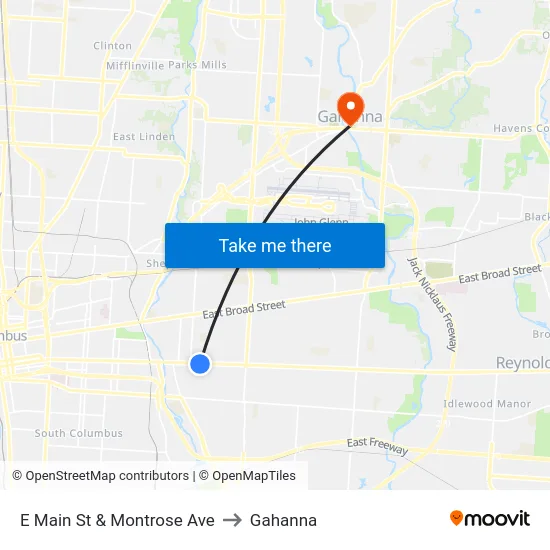 E Main St & Montrose Ave to Gahanna map