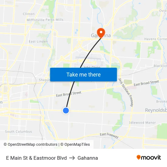E Main St & Eastmoor Blvd to Gahanna map