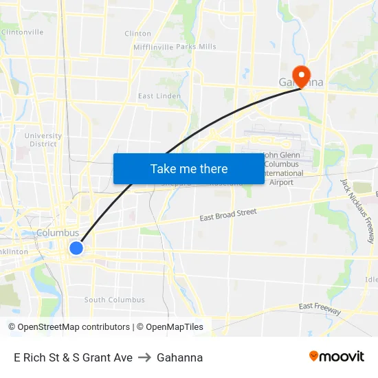 E Rich St & S Grant Ave to Gahanna map
