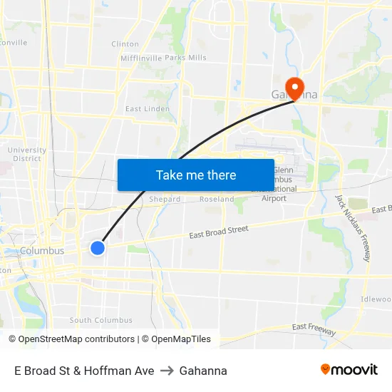 E Broad St & Hoffman Ave to Gahanna map