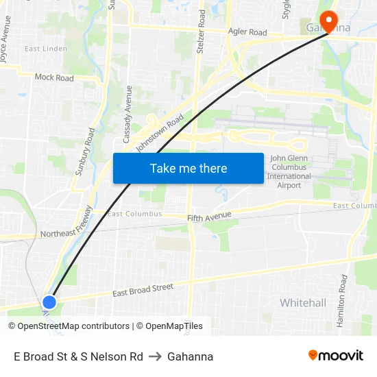 E Broad St & S Nelson Rd to Gahanna map